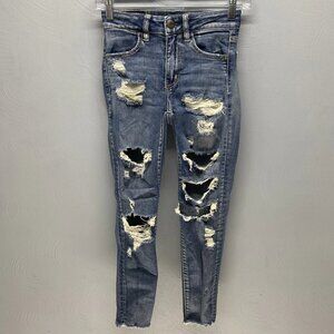 American Eagle Women's Blue High-Waisted Skinny Cropped Jeans